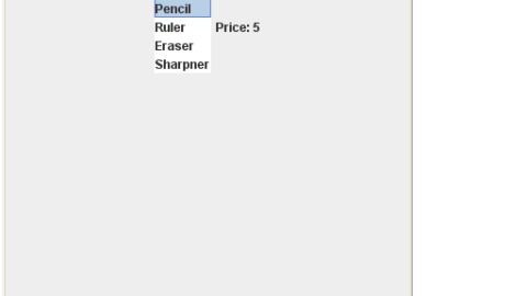 Java program to present a set of choices for a user to select stationary products and display the price  of product  after selection from the list.